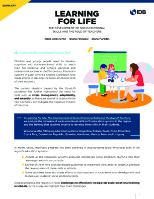 Learning for Life: The Development of Socio-Emotional Skills and the Role of Teachers (Summary)