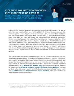 Violence Against Women (VAW) In The Context Of Covid-19: Lessons and Tools For Latin America And The Caribbean