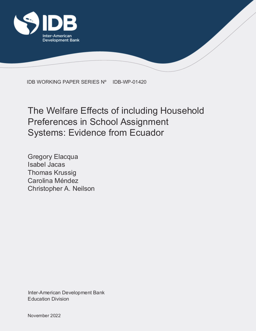 The Welfare Effects of including Household Preferences in School Assignment Systems: Evidence from Ecuador