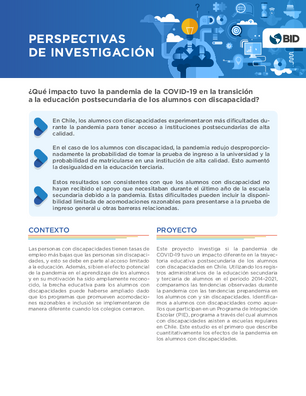 Perspectivas de investigación: ¿Qué impacto tuvo la pandemia de la COVID-19 en la transición a la educación postsecundaria de los alumnos con discapacidad?